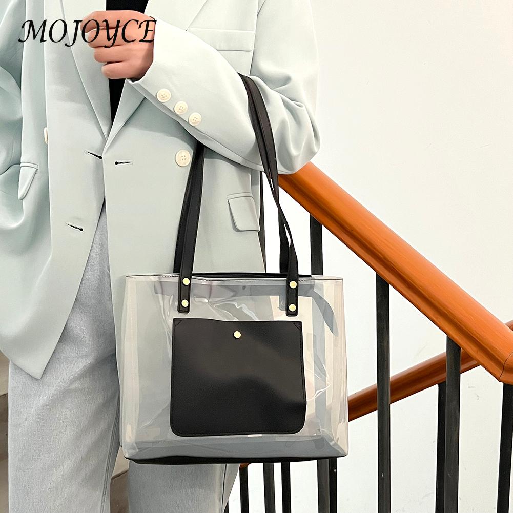 Fashion PVC Clear Shoulder Bag For Women Casual Solid Color Transparent Handbags Portable Summer Beach Shopping Clutch Purses