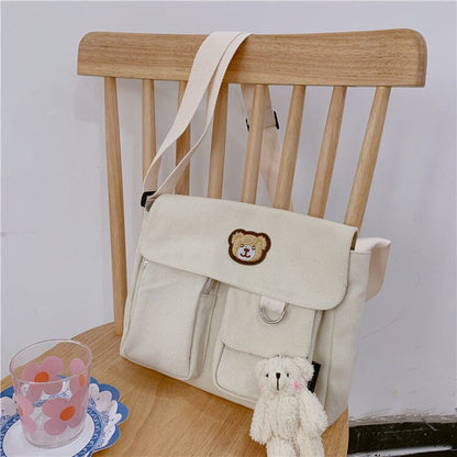 Women&#39;s canvas bear Messenger bag Female Youth Student Fashion Crossbody Shoulder Bags woman Large Capacity Schoolbag for women