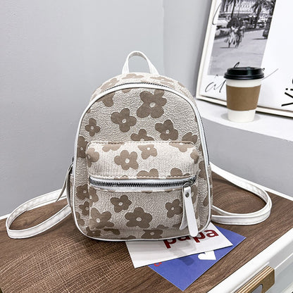 Fashion Flower Print Backpacks for Girls Casual Soft Canvas Student School Bag Female Solid Color Designer Shoulder Rucksack