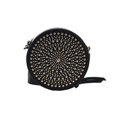 Annmouler Brand Women Shoulder Bag Small Rivet Round Bag Pu Leather Black Crossbody Bag High Quality bolsa feminina Girls Purse