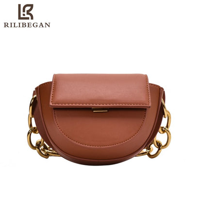 Casual Saddle Style Women Shoulder Bag High Quality Leather PU Crossbody Bag for Female Chains Cute Handle Handbag Women