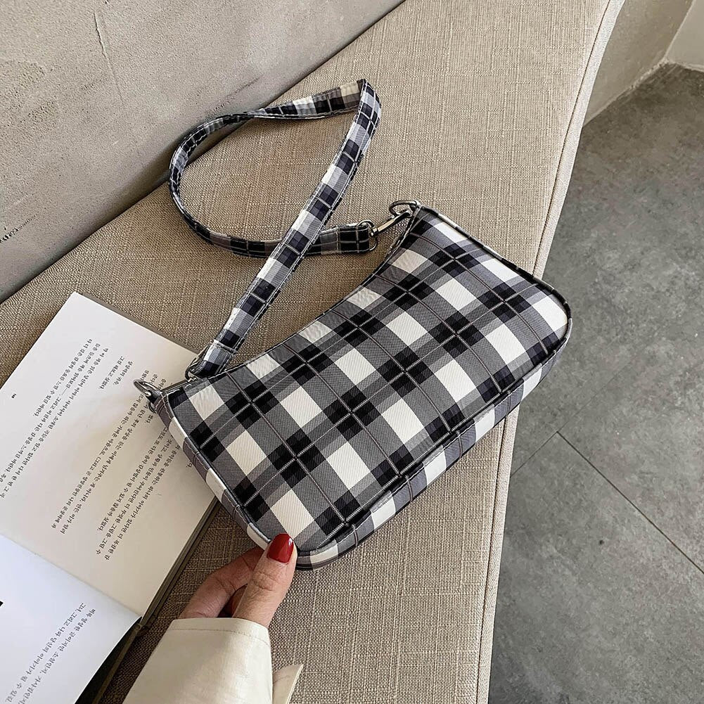 Women Plaid Handbag Travel Nylon Daily Totes Ladies Fashion Zipper Shoulder Bags for Outdoor Shopping Traveling Ornaments