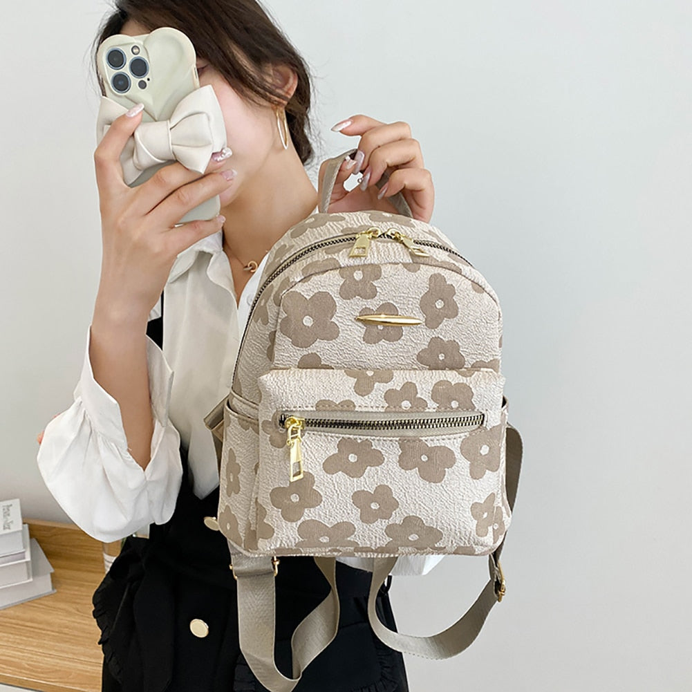 Fashion Women Mini Backpack Flower Print Pure Small Backpacks Canvas Student School Bag for Girls Portable Shoulder Rucksack New