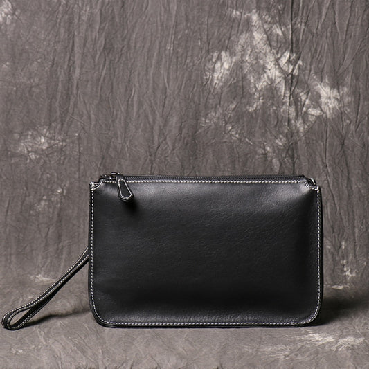 New Design Men&#39;s Daily Clutch Bag Vintage Envelope Bag Fashion Simple Handbag Male Genuine Leather  Black Casual Travel Bag