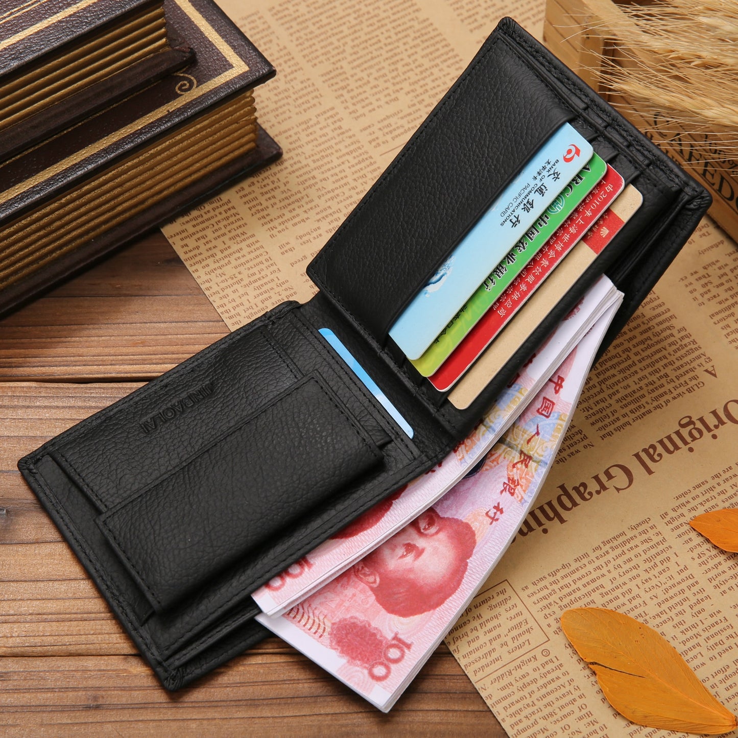 100% Genuine Leather Mens Wallet Premium Product Real Cowhide Wallets for Man Short Black Walet Portefeuille Homme Short Purses
