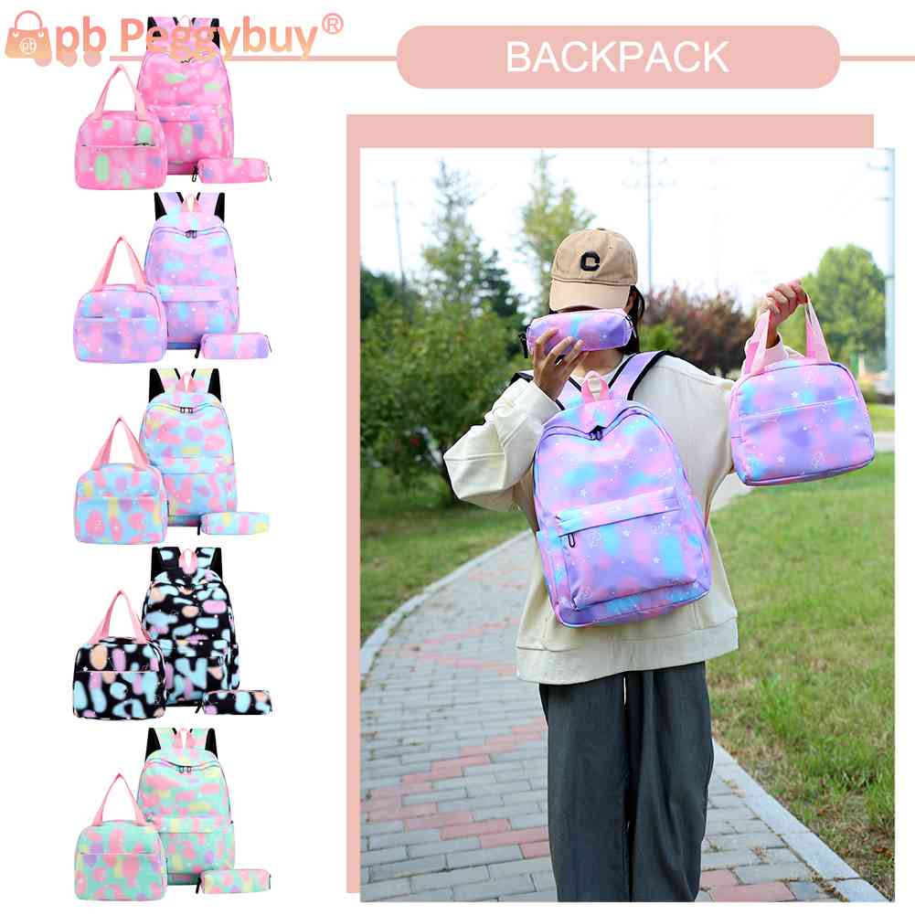 3pcs/set Laptop Backpack Adjustable Strap Fashion Women Nylon Travel Backpack Cute Gradient Work Rucksack for Work School Travel