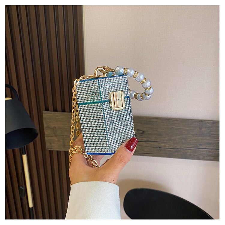 Diamond Pearls Clutch Bags Evening Box Ladies  New Women Mini Purses Handbags Shoulder Bag Luxury Party Wedding Evening Bag