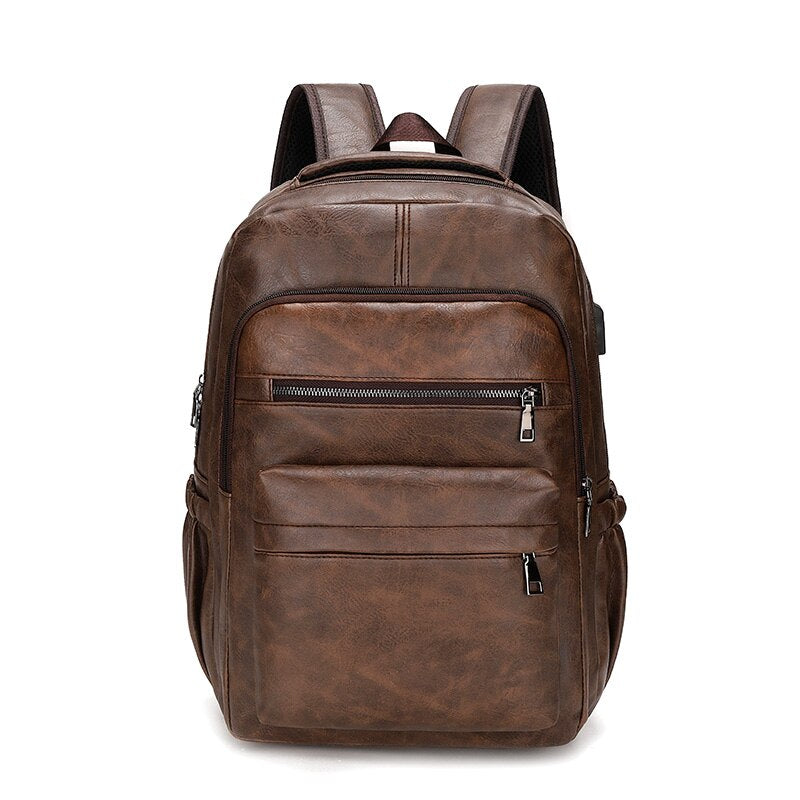 Hi-Q Men Backpack PU Leather Bagpack Large Laptop Backpacks Male Mochilas Casual Schoolbag For Teenagers Boys Brown Black