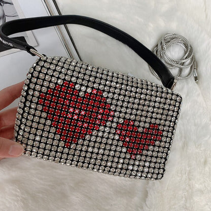 Crystal Rhinestone Evening Crossbody Bags for Women Luxury Brand Bling Purse Mini Top Handle Handbag Chain Mesh Clutch for Party