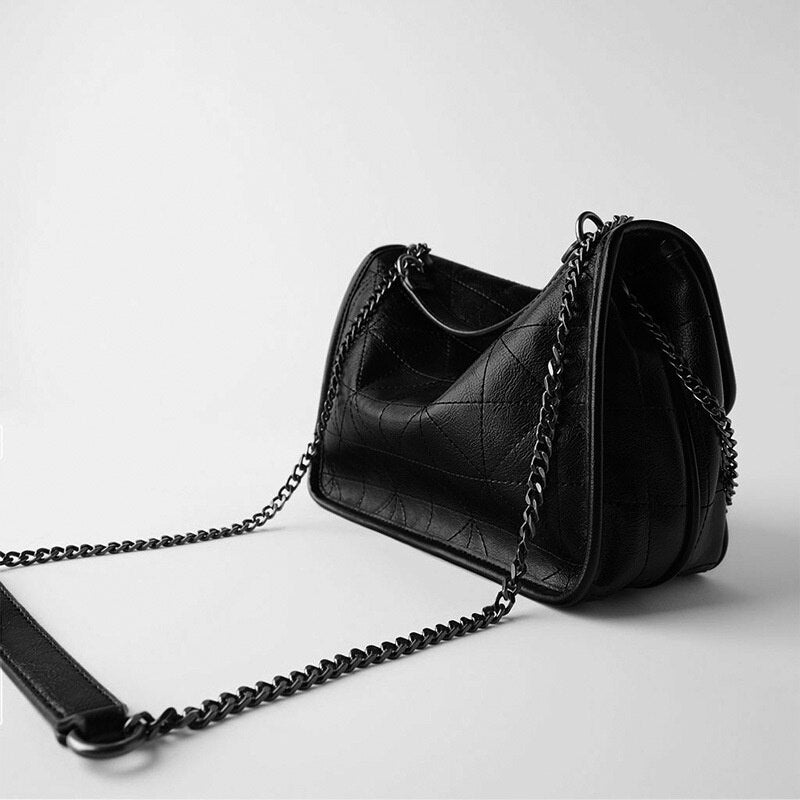 New Rhombus Black Rock Soft Single Shoulder Crossbody Pack Chain Bag Luxury bags Handbags for Woman PU women Leather Messenger