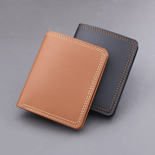 Vertical Men&#39;s Wallet Short Simple and Ultra-thin Smooth Mini Wallet No Logo Wholesale Wallet Double Line Clutch Bag