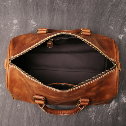 Vintage Men&#39;s Cowhide Leather Business Short-distance Carry Hand Luggage Bags Large-capacity Travel Bag Simple Messenger Bags