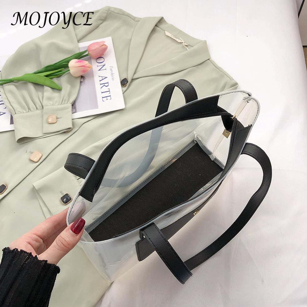 Fashion PVC Clear Shoulder Bag For Women Casual Solid Color Transparent Handbags Portable Summer Beach Shopping Clutch Purses