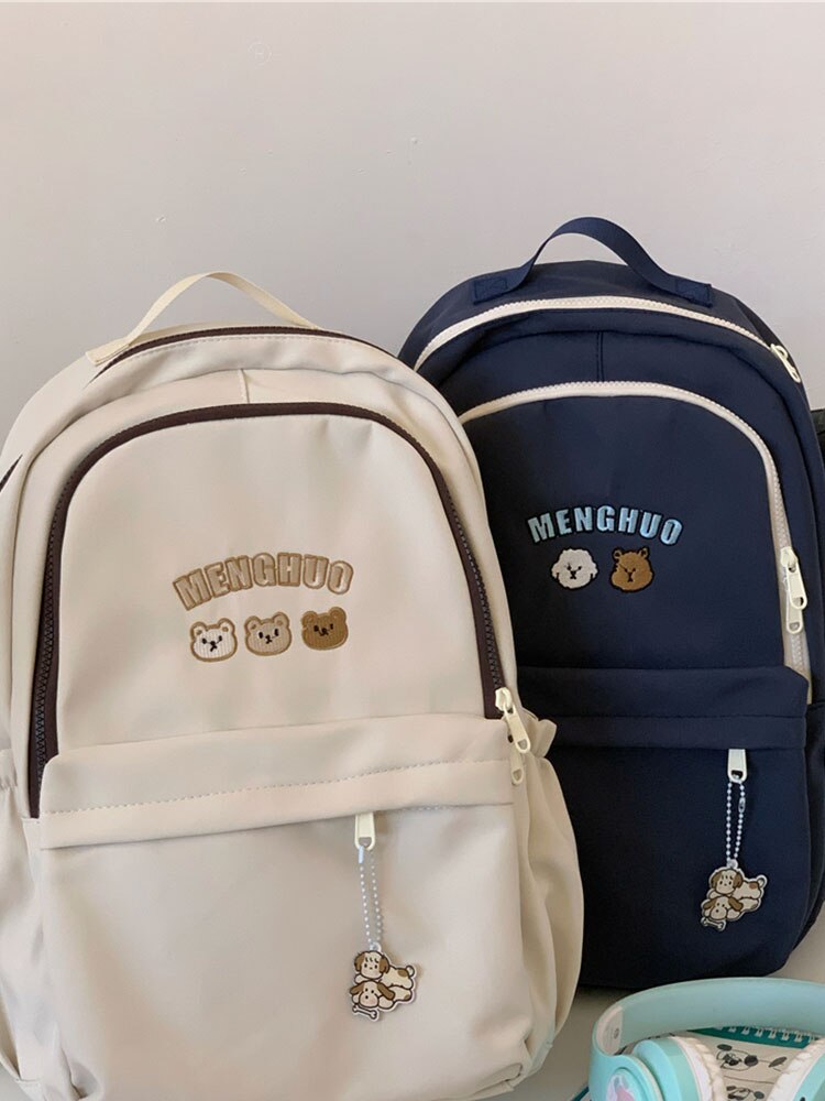 Women Backpack Kawaii Bear Embroidery Japanese Harajuku Laptop Travel Water Proof Aesthetic Y2k High Capacity School Bags Unisex