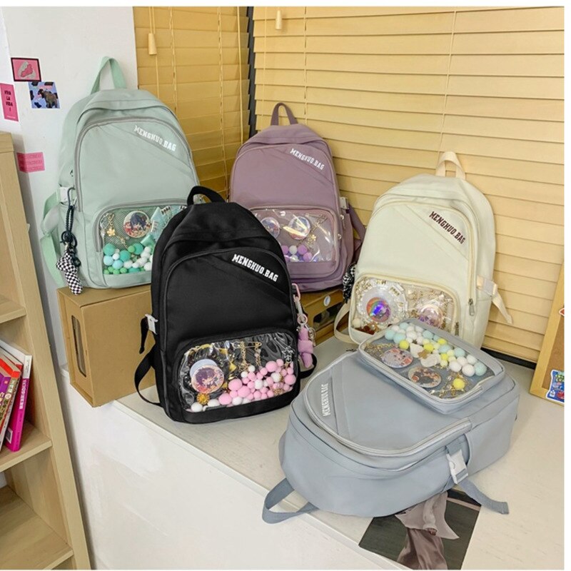 Ita Bag Women Laptop School Backpack with Clear Pocket for Pin Display Teen Girl Kawaii Transparent empty Ita Backpack