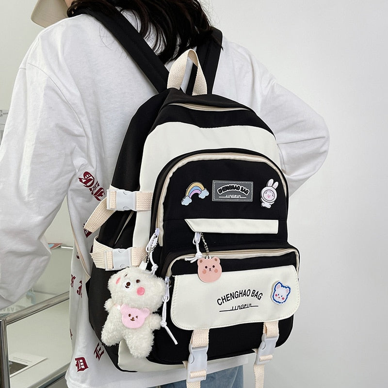 Trendy Female Cute College Backpack Girl Travel Harajuku School Bag New Lady Kawaii Nylon Backpack Fashion Laptop Women Book Bag