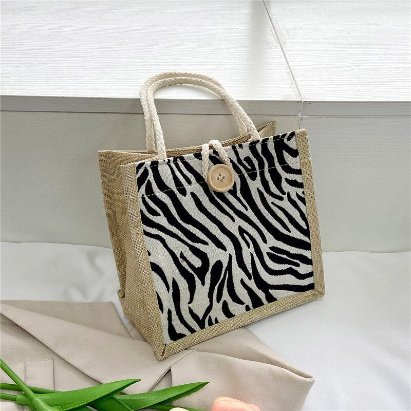 Fashion Houndstooth Printed Commute Small Lunch Handbags Women&#39;s Canvas Shoulder for Female Bento Beach Shopping Tote Bags
