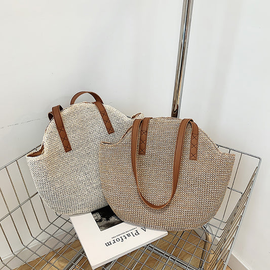 Female Large Capacity Top-Handle Bags Handmade Straw Woven Women Shoulder Bags Casual Lady Tote Summer Beach Vacation Handbags