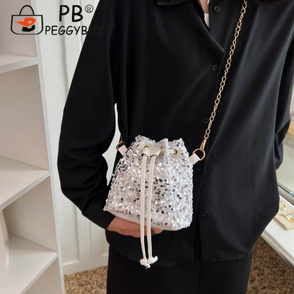 Women Fashion Crossbody Bags Sequins Solid Color Drawstring Messenger Bag Ladies Casual Bags Winter Supplies