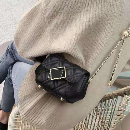 Female Baguette Bag Plaid Chain Messenger Bags Ins Style Casual Solid Color Mini Crossbody Square Bags For Women Sense Of Luxury