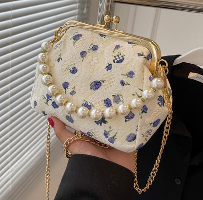 Lace Flowers Ladies Evening Bags For Women Wedding Party Handbag Vintage Bohemia Clutch Purses Metal Frame Clip Shoulder Bag