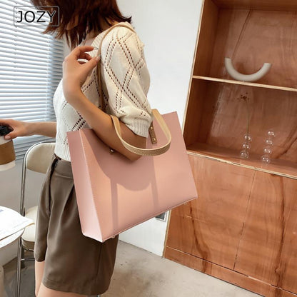 JOZY Large Leather Tote Women Shoulder Shopper Bags For Women Soild Color Shoulder Crossbody Bag Women Handbag Luxury Designer