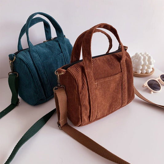 Corduroy Mini Tote Bag Handbags for Women Girls Purses Casual Autumn and Winter Small Solid Color Shoppers Crossbody Bags