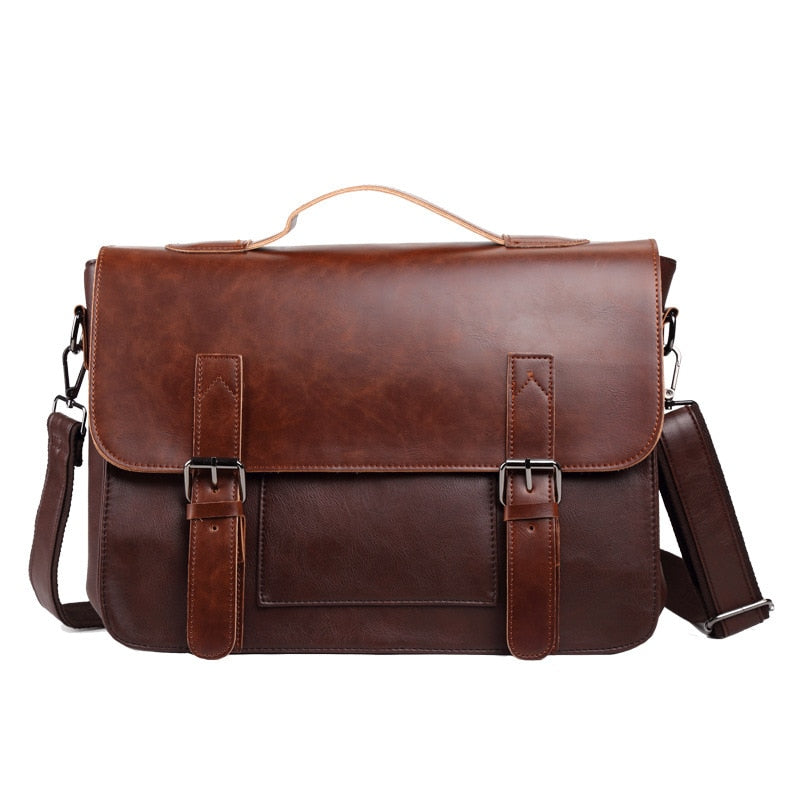 Men&#39;s Brand Briefcase Business Office Laptop Bag Crazy Horse PU Leather Handbag Casual Man Messenger Bags Retro Male Tote