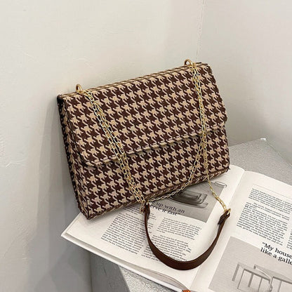 Fashion Women Shoulder Bag Simple Houndstooth Square bag Quality PU Leather Ladies Designer Handbag Lock Shoulder Messenger bags