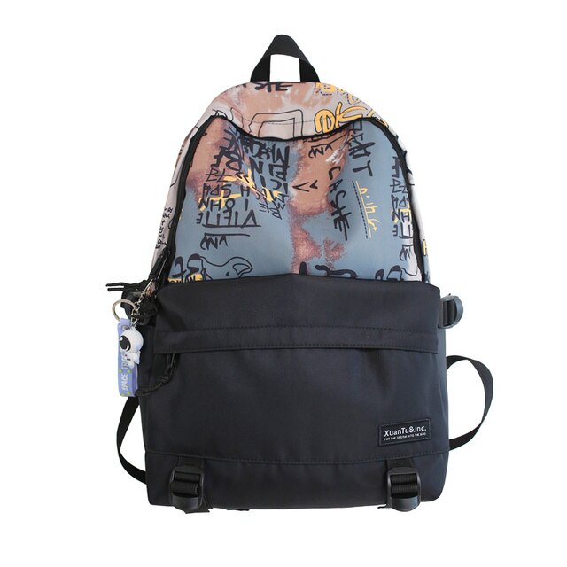 Colorblock Graffiti Teenage Girl Student Backpack Fashion Brand Women College Schoolbag Cute Korean Version Female Book Bag