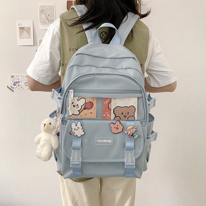 Fashion Waterproof Women Backpack For Teenager Kawaii Girl Female School Bag Nylon Black Cute Students Bookbag Colourful Blue