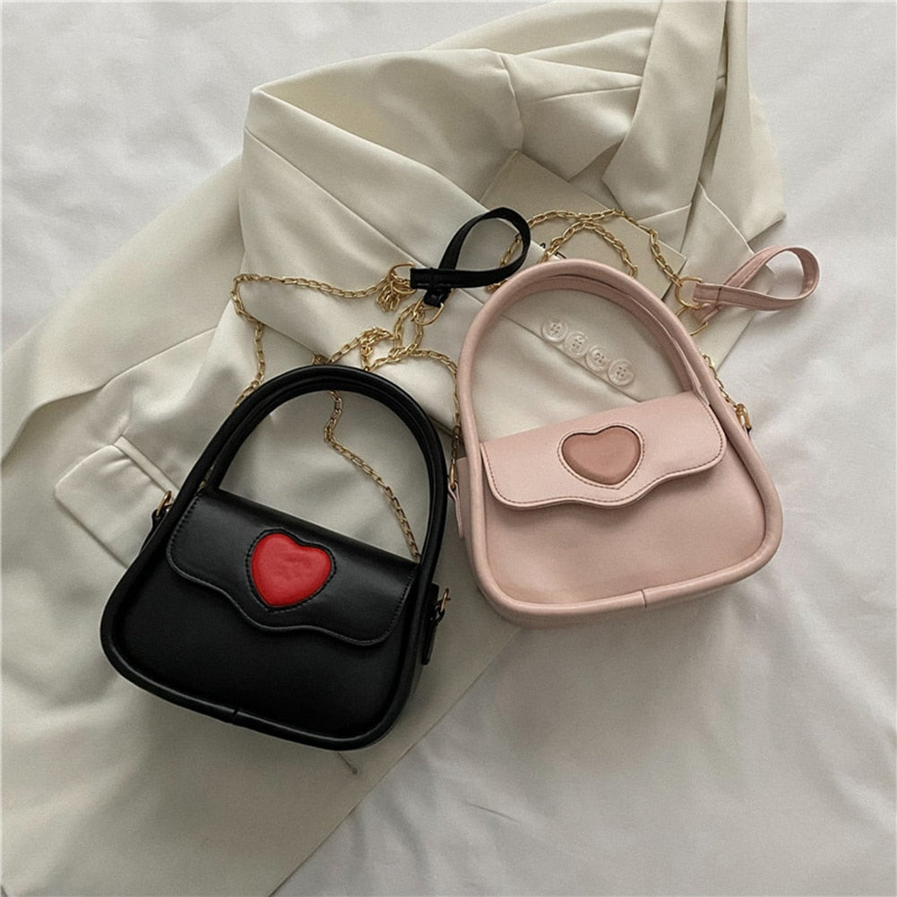 Stylish Women Pure Love Heart Clutch Handbag Ladies Casual PU Leather Shoulder Bag Chic Crossbody Bag for Ladies