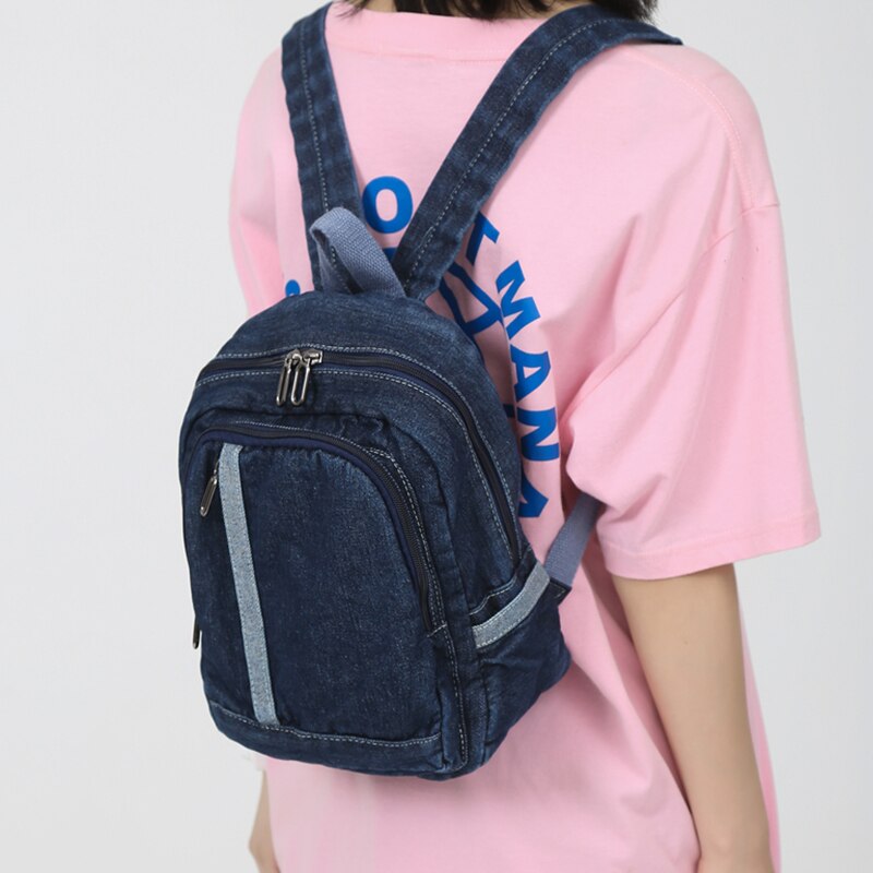 HOCODO Solid Color Backpack Female Fashion Travel Backpack For Teenage Multi Pocket Women Backpacks Denim School Bag Unisex