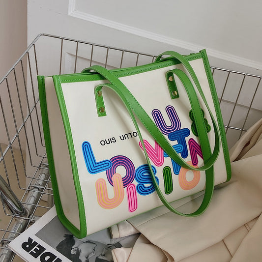 2 Set Summer Trendy Letter Women's Shopper Bag Large Capacity PU Leather Shoulder Bags Luxury Designer Female Travel Totes Brand