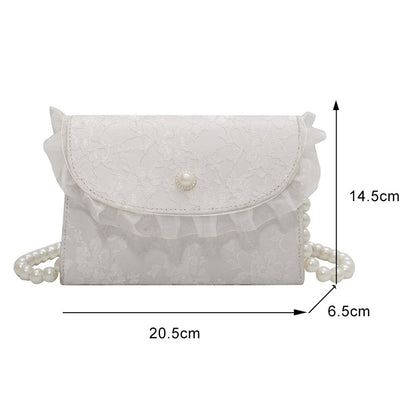 Vintage Lace Pearl Chain Ladies Small Square Shoulder Bag Retro Crossbody Bags Female Clutch Purse Handbags for Women