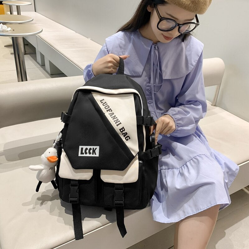 New Kawaii Letter Printing Women Backpack Fashion Waterproof Nylon Set Bag Rucksack Cool Schoolbag for Teen Girls Travel Mochila