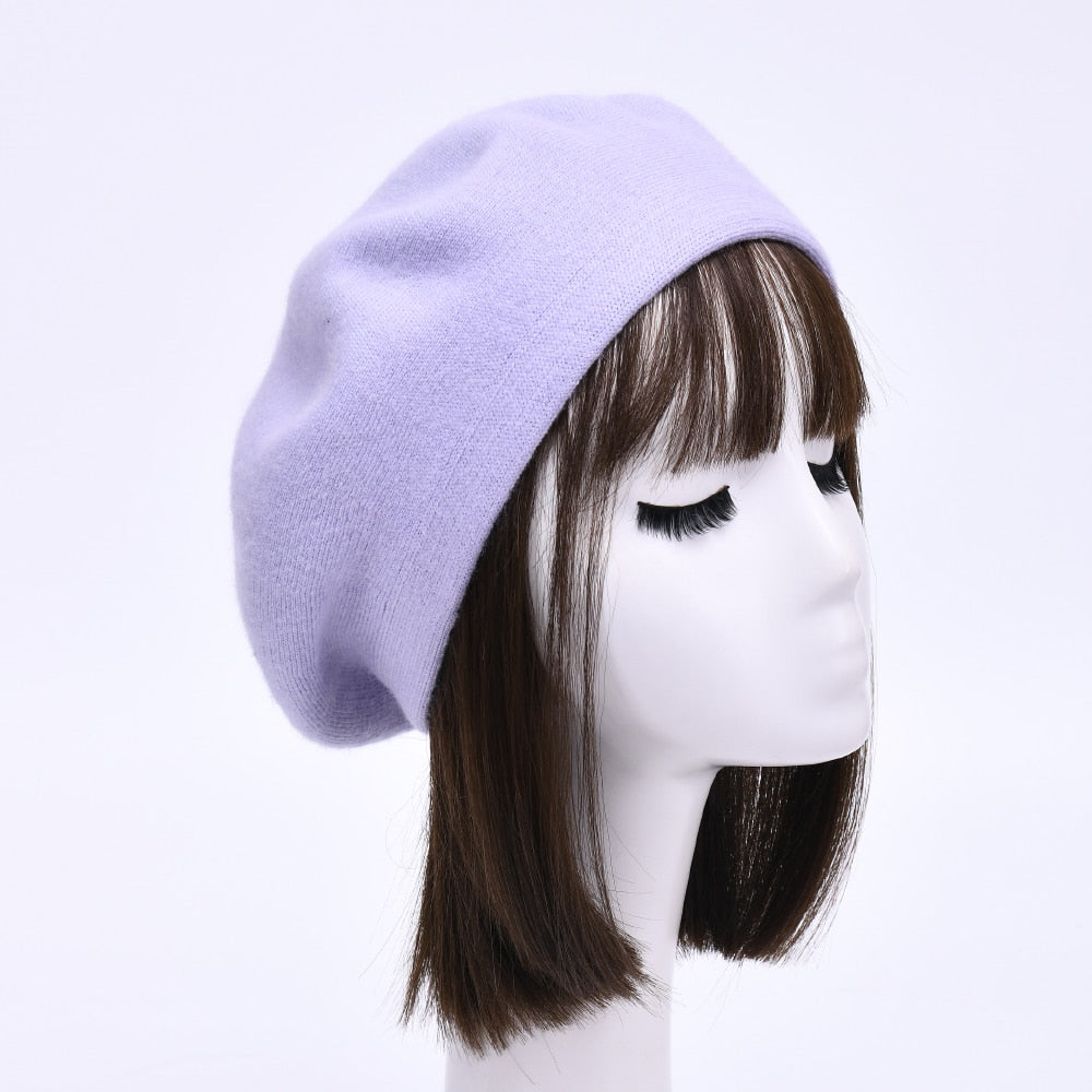 Jaxmonoy Women Beret Fashion Hat Winter Female Knitted Cotton Wool Hats Spring Brand Girls Wool Solid Color Beret