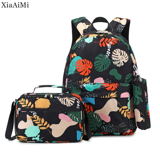 Women&#39;s backpack Fashion Print Female bag Three Piece Trend Outdoor Waterproof Travel Backpack Handbag Backpack School Bag