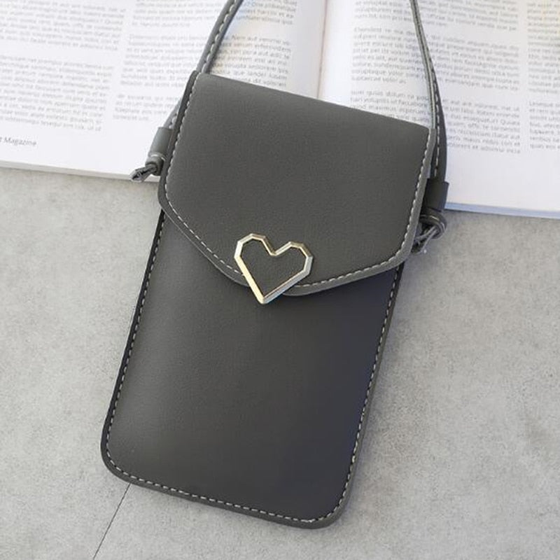 Phone Shoulder Bag For Women Transparent Coin Purse Heart Shape Hasp Crossbodybag Cute Female Mobile Pouch Bags