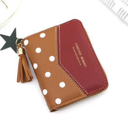 Fashion Wallets For Women Ladies Short Polka Dot Stitching Wallet Ladies Tassel Coin Purse Multifunctional Card Case Money Bag