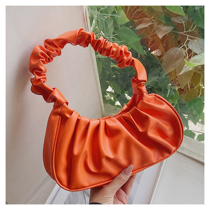 Korean Women&#39;s Bag Pure Color Cloud Pleated Shoulder Bag Simple Hobos Women&#39;s Underarm Bag Sweet Saddle Shoulder Crossbody Bag