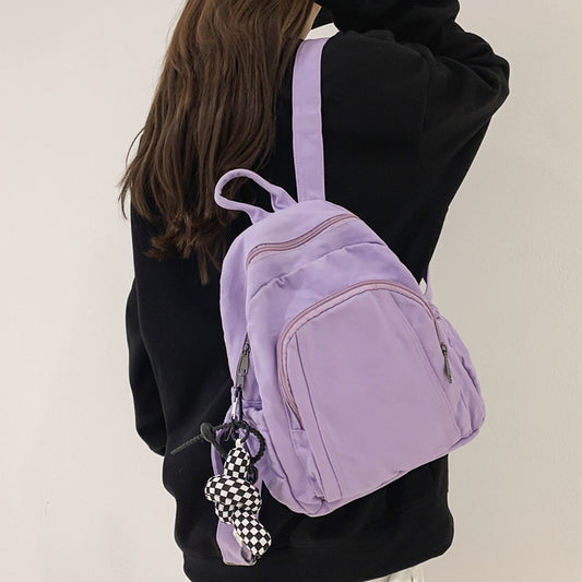 Cute Solid Color Canvas Backpack Women Schoolbag For Teenage Girls Leisure Backpack Kawaii Girl Travel Book Bags Female Rucksack