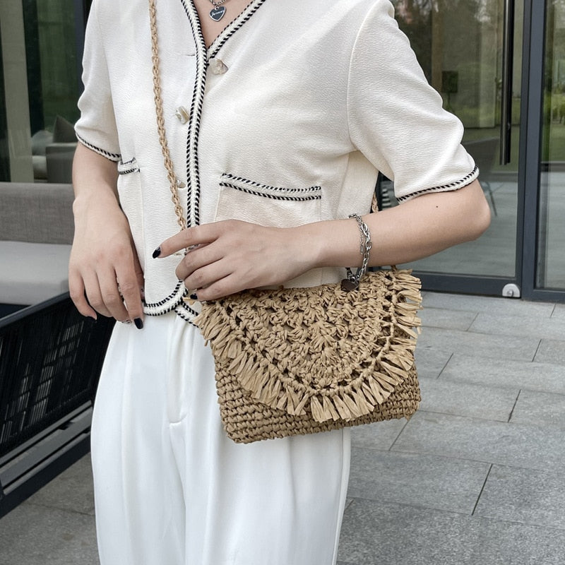 Shoulder Bags for Women Summer Casual Knitting Simple Fashion Capacity Female Crossbody Straw Summer Travel Woven Women&#39;s Bag
