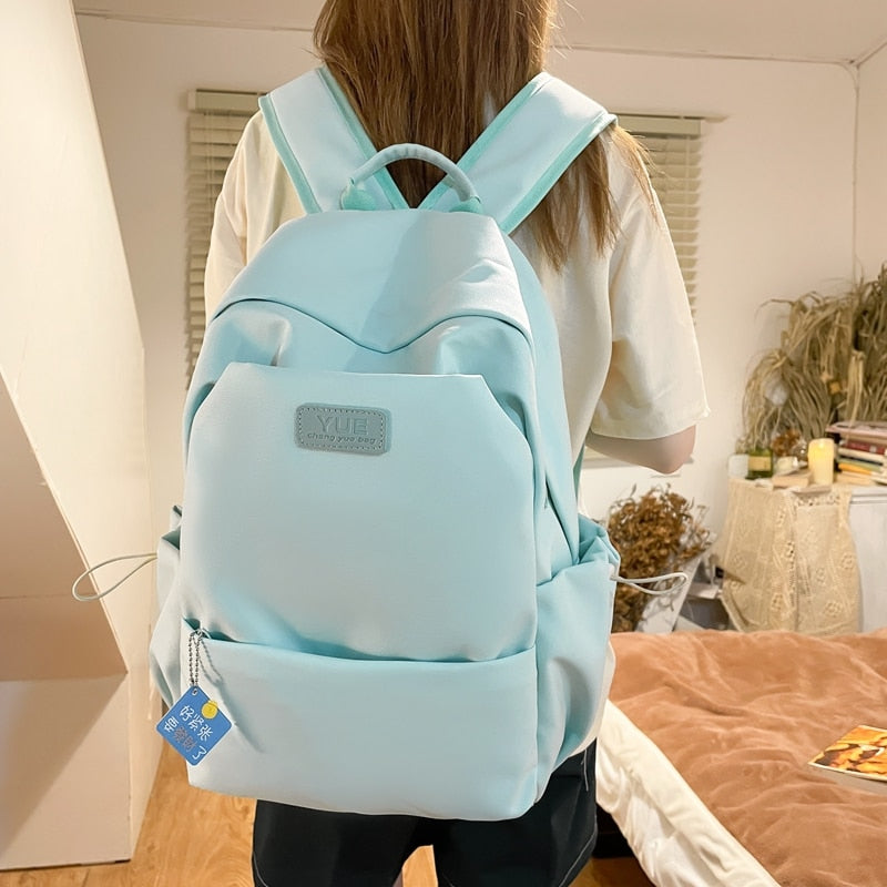 DCIMOR New Waterproof Nylon Women Backpack Female Solid Color Portable Travel Bag Kawaii Girl Big Schoolbag Preppy Badge Bookbag