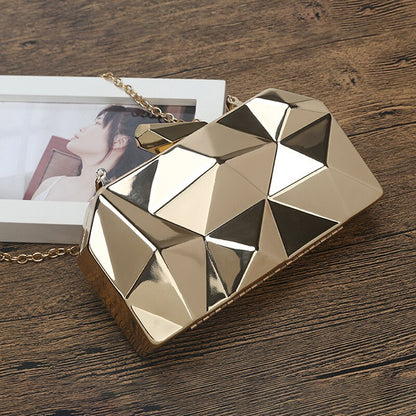 Gold Acrylic Box Geometric Evening Bag Clutch Bags Elegent Chain Women Handbag for Party Shoulder Bag for Wedding/Dating/Party