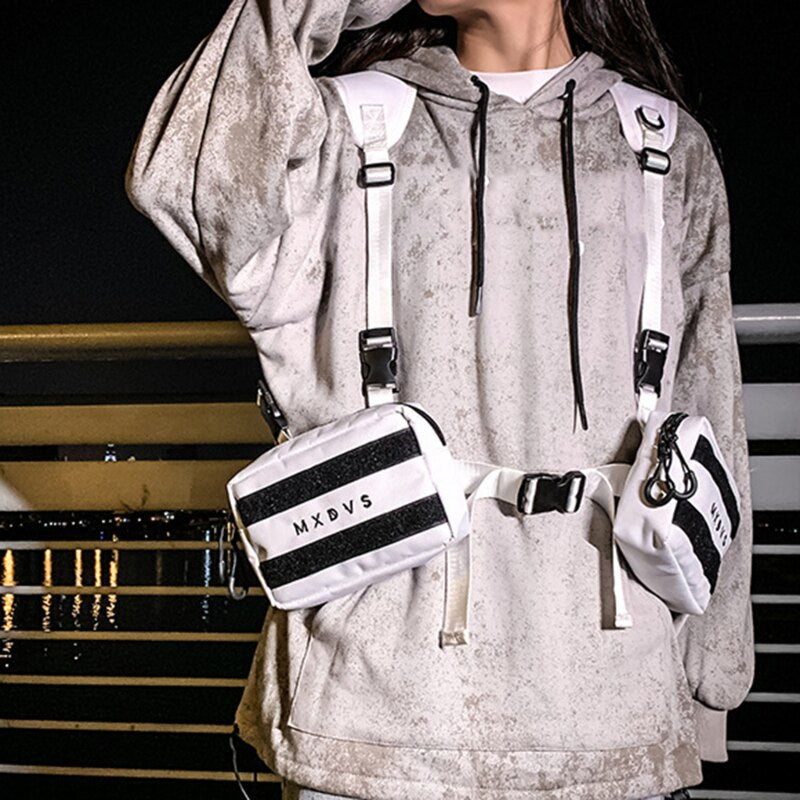 Unisex Black Chest Bag Streetwear Tactical Vest Hip-hop Chest Bags Fashion Tactics Waist Pack Woman Functional Square Bag
