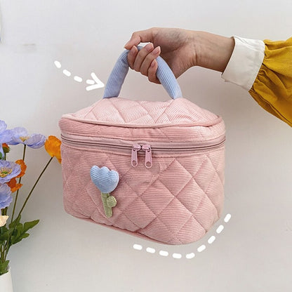 Women&#39;s Tulip Flowers Pouch Large Capacity Travel Cosmetic Bag Corduroy Zipper Toiletry Bags Portable Storage Box Casual Organiz