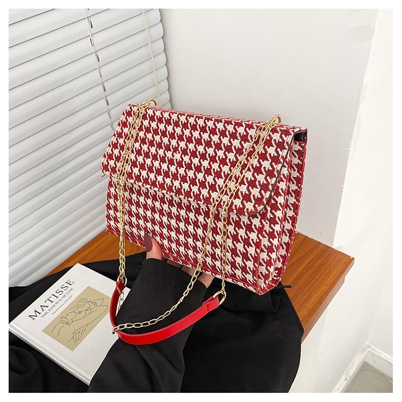 Fashion Women Shoulder Bag Simple Houndstooth Square bag Quality PU Leather Ladies Designer Handbag Lock Shoulder Messenger bags