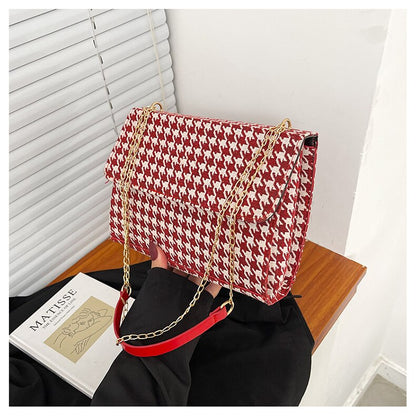 Fashion Women Shoulder Bag Simple Houndstooth Square bag Quality PU Leather Ladies Designer Handbag Lock Shoulder Messenger bags