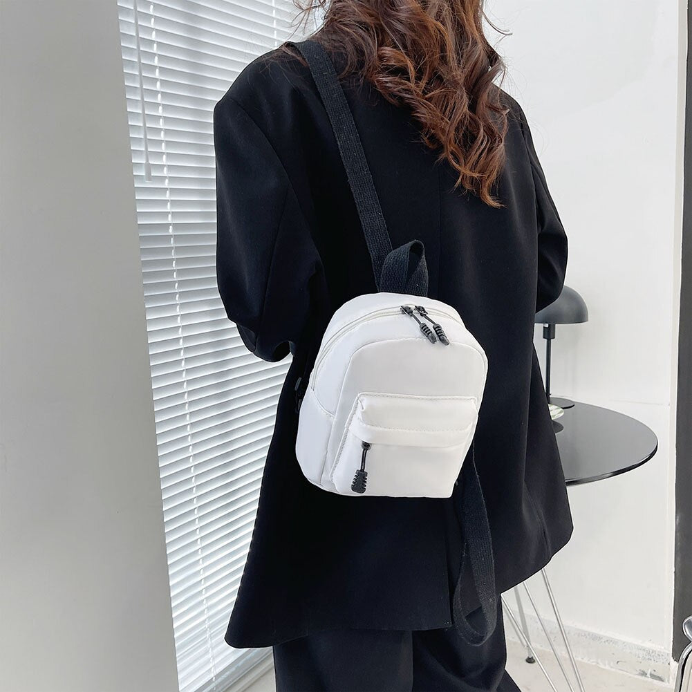 Mini Women Pure Nylon Zipper Backpack Solid Student School Shoulder Handbags for Student School Travel Backpacks